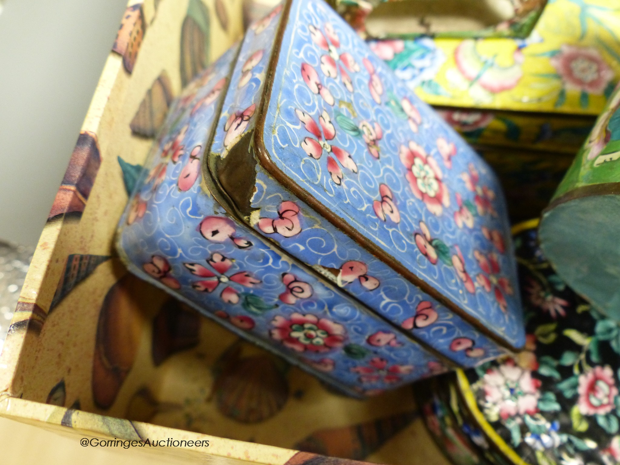 A collection of Chinese Canton enamel boxes and dishes